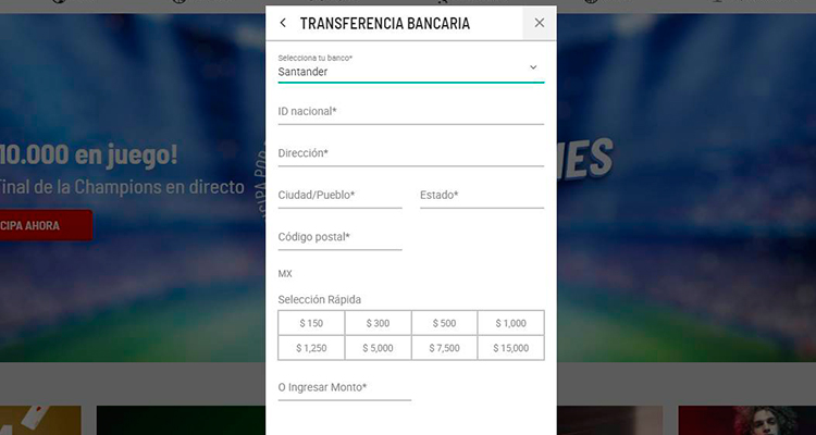 Transferencia bancaria Banco Santander