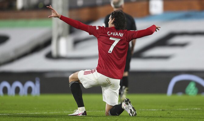 Celebración de Edinson Cavani - Manchester United vs Liverpool