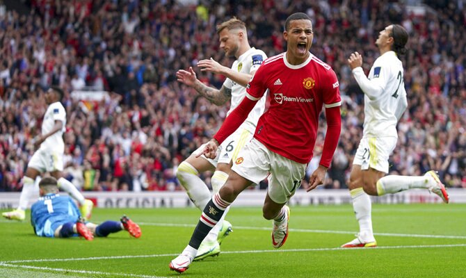 Mason Greenwood celebra un gol en la imagen. Cuotas y picks Wolverhampton vs Manchester United.