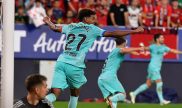 Lamine Yamal festeja una anotación del Barcelona ante Osasuna