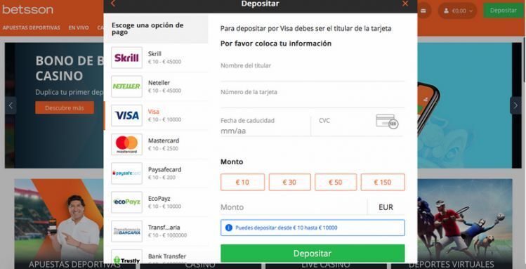 Depósito tarjeta VISA